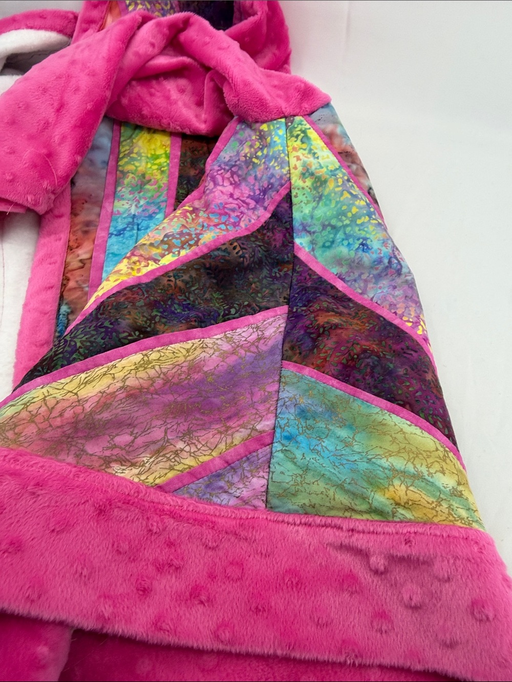One-of-a-Kind Womens Vibrant Pink Patchwork Quilted Open Front Jacket, est sz XL - Picture 7 of 15